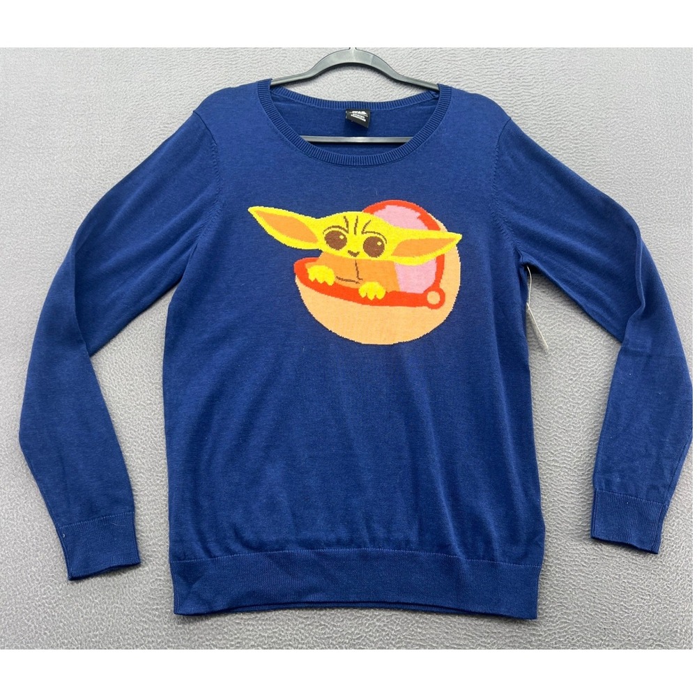 Star Wars Amazon Essentials Grogu Baby Yoda Blue Knit Sweater Mens Large NEW